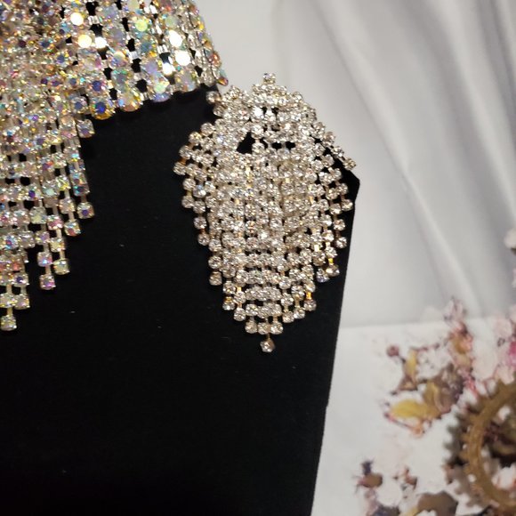RHINESTONE JELWERY SET EARRINGS/NECKLACE VINTAGE - Picture 3 of 6